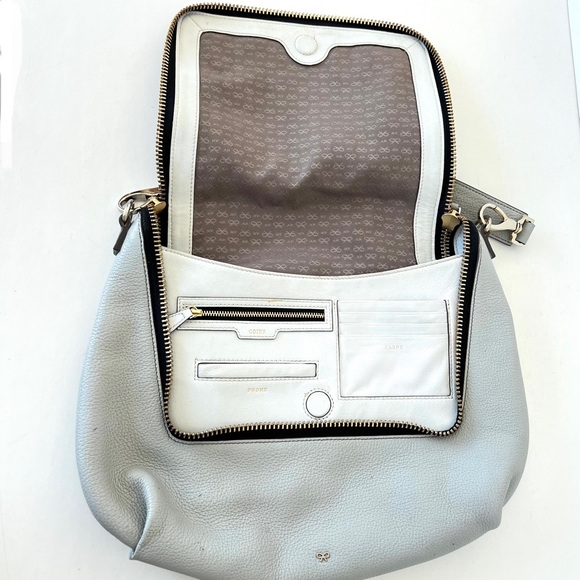 ANYA HINDMARCH Maxi Zip Blue Gray Pebble Leather Flap Tassel Shoulder Satchel - Picture 9 of 15